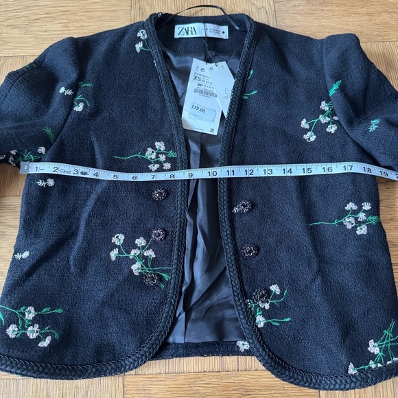 NWT Zara XS Floral Embroidered Textured Short Jacket Open Blazer 4786/044/800 - Picture 8 of 10
